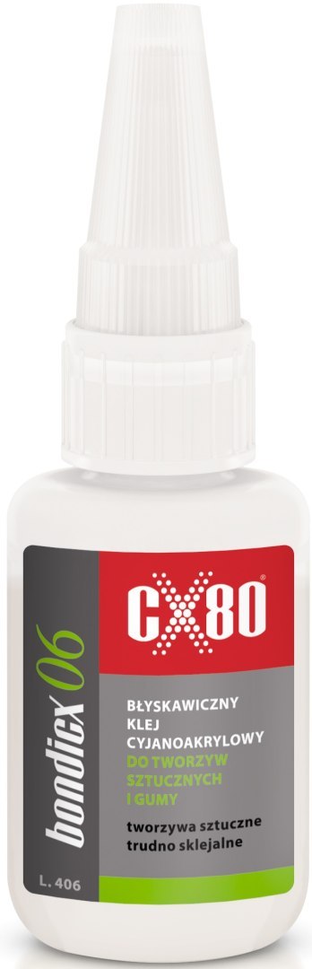 KLEJ CYJANOAKRYLOWY DO TWORZYW SZTUCZNYCH I GUMY 20G CX-80 KLEJ CYJANOAKRYLOWY DO TWORZYW SZTUCZNYCH I GUMY 20G CX-80