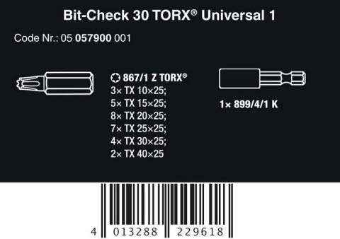 ZESTAW BITÓW BIT-CHECK 30 TX UNIVERSAL 1 SB, 30 CZ. WERA ZESTAW BITÓW BIT-CHECK 30 TX UNIVERSAL 1 SB, 30 CZ. WERA