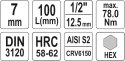 KLUCZ TRZPIENIOWY 1/2''HEX 7MM L100MM YATO