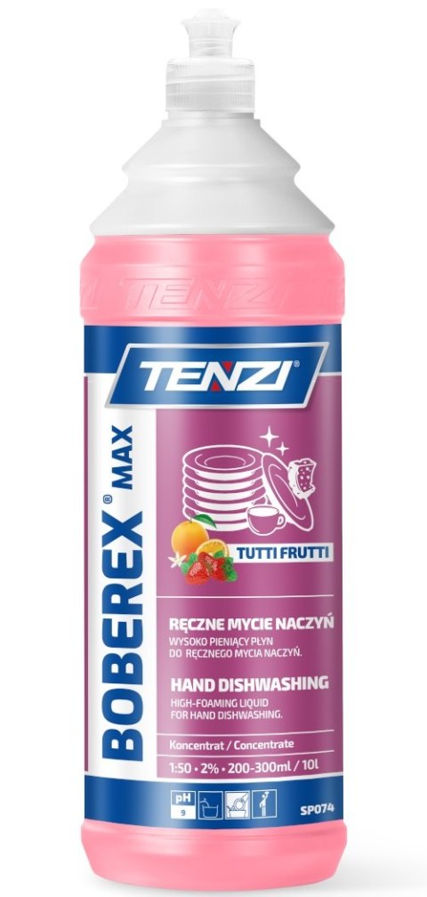 PŁYN DO RĘCZNEGO MYCIA NACZYŃ BOBEREX MAX TUTTI FRUTTI 1L TENZI PŁYN DO RĘCZNEGO MYCIA NACZYŃ BOBEREX MAX TUTTI FRUTTI 1L TENZI