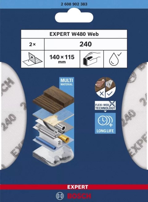 ARKUSZ ŚCIERNY PIANKA EXPERT 115*140MM W480 G240 2PC BOSCH ARKUSZ ŚCIERNY PIANKA EXPERT 115*140MM W480 G240 2PC BOSCH